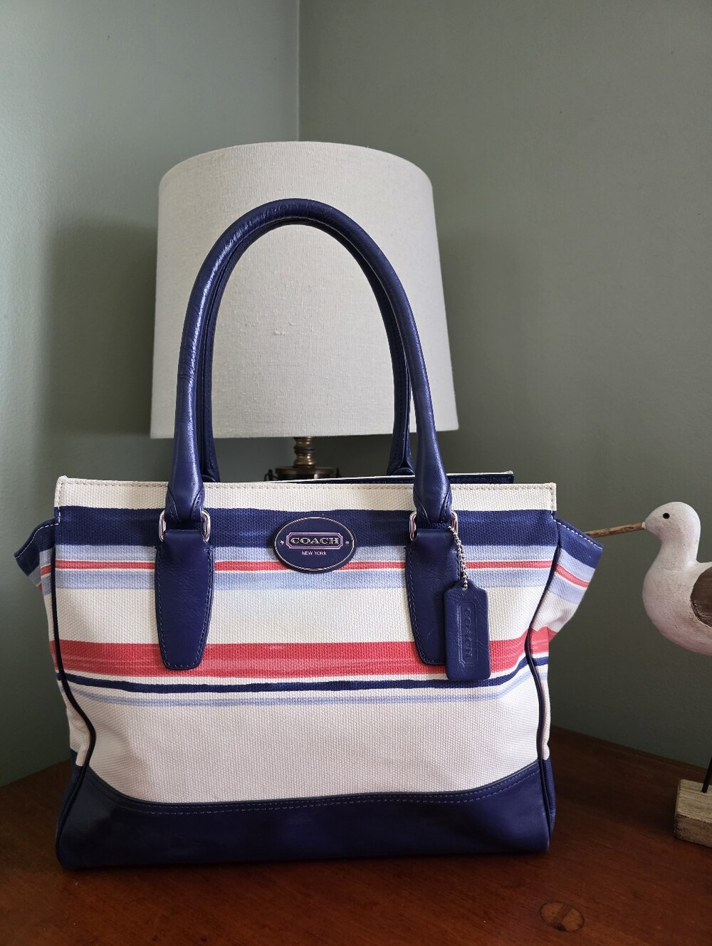 Coach Candace 22397 Legacy Stripe Canvas Leather Carryall Tote Bag Y2K